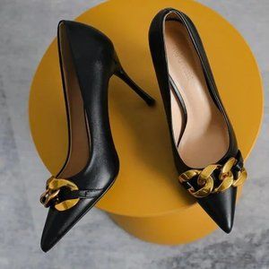 Fine heel metal buckle sharp -headed shallow mouth banquet Ms. wearing fairy sho